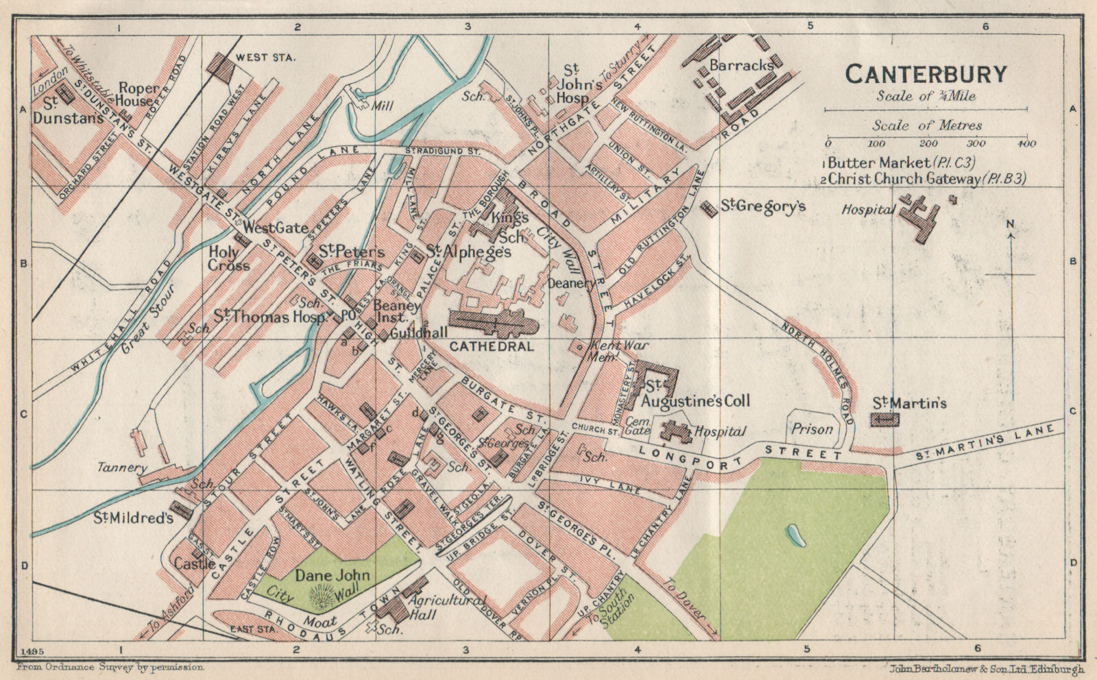 CANTERBURY. Vintage town city map plan. Kent 1930 old vintage chart
